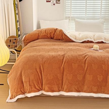 法澳 2023新款220克牛奶绒雕花烂花多功能单被套 甘比熊-橘色