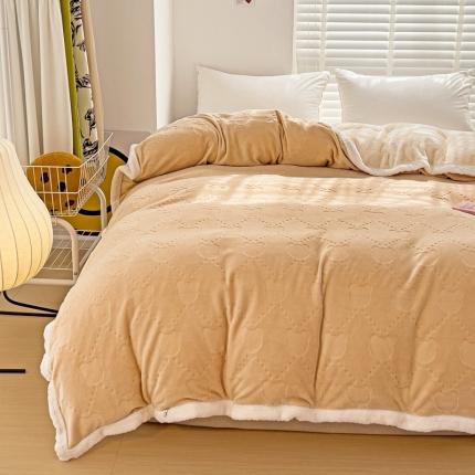 法澳 2023新款220克牛奶绒雕花烂花多功能单被套 甘比熊-米金