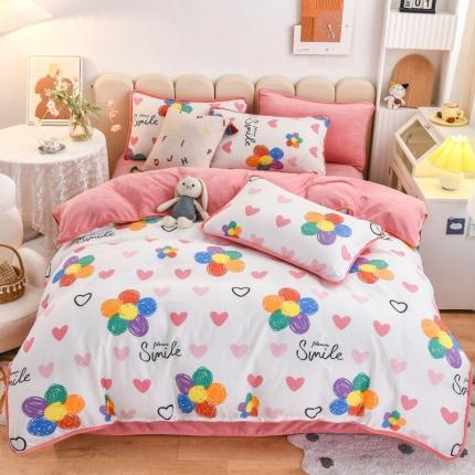 91家纺网 家纺一手货源 找家纺 （总）琪琪阁 2023新款A棉B绒棉加绒牛奶绒四件套单被套