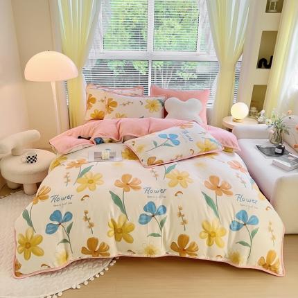 91家纺网 家纺一手货源 找家纺 （总）琪琪阁 2023新款A棉B绒棉加绒牛奶绒四件套单被套