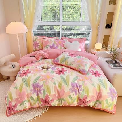 91家纺网 家纺一手货源 找家纺 （总）琪琪阁 2023新款A棉B绒棉加绒牛奶绒四件套单被套