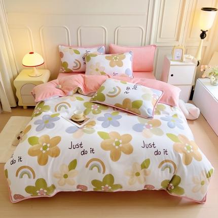 91家纺网 家纺一手货源 找家纺 （总）琪琪阁 2023新款A棉B绒棉加绒牛奶绒四件套单被套