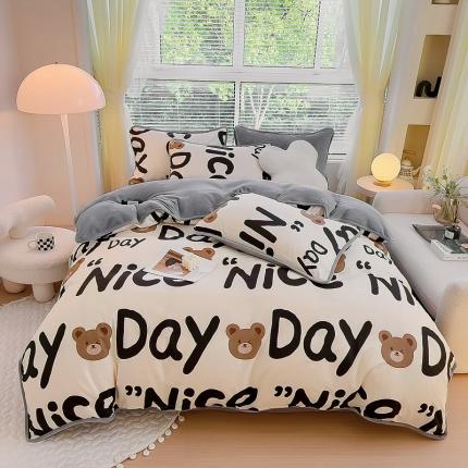 91家纺网 家纺一手货源 找家纺 （总）琪琪阁 2023新款A棉B绒棉加绒牛奶绒四件套单被套