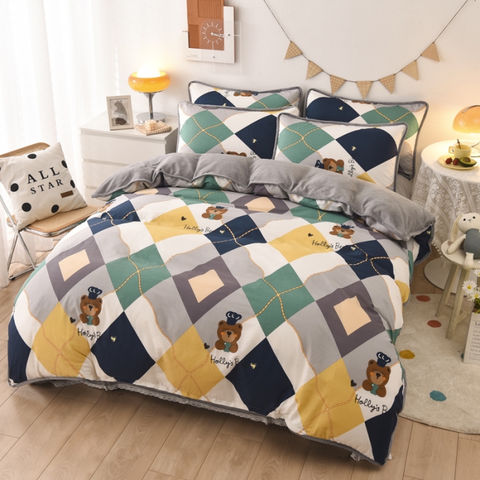 91家纺网 家纺一手货源 找家纺 琪琪阁 2023新款A棉B绒棉加绒牛奶绒四件套单被套 爱尔威