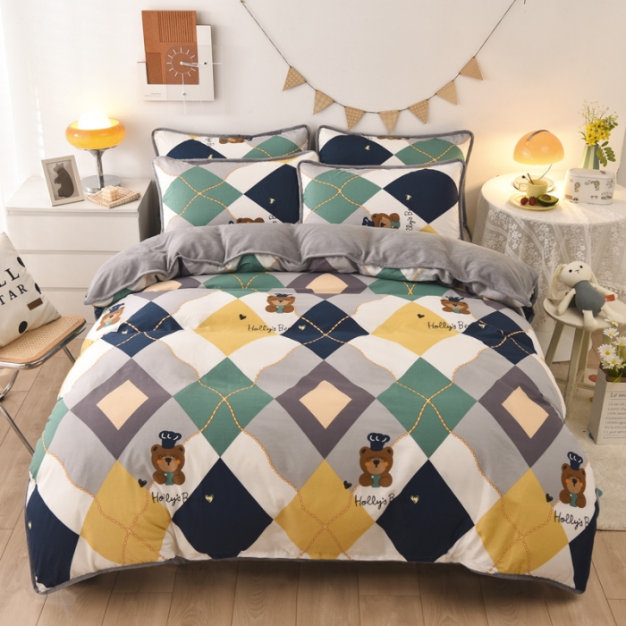 91家纺网 家纺一手货源 找家纺 琪琪阁 2023新款A棉B绒棉加绒牛奶绒四件套单被套 爱尔威