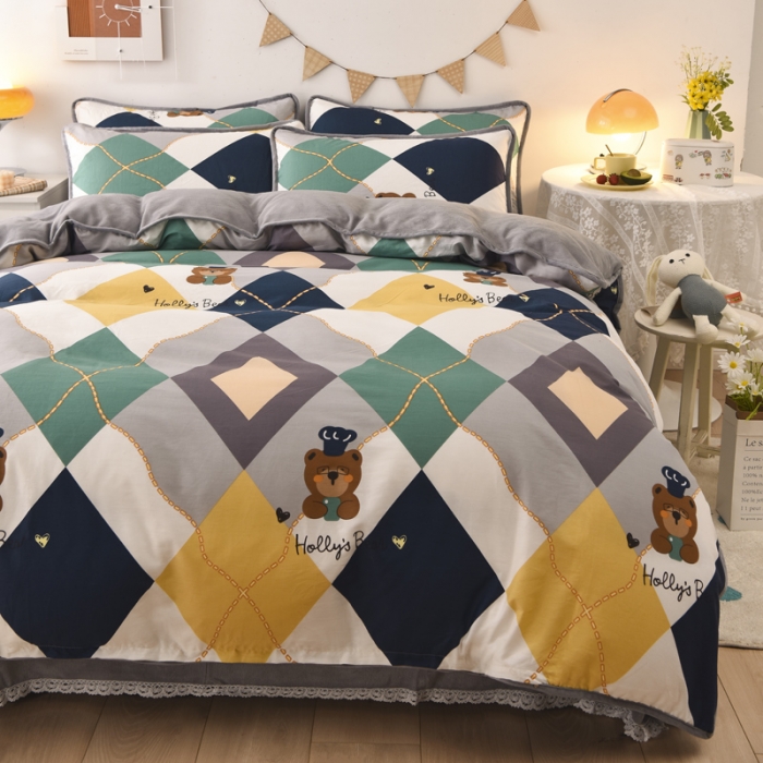 91家纺网 家纺一手货源 找家纺 琪琪阁 2023新款A棉B绒棉加绒牛奶绒四件套单被套 爱尔威