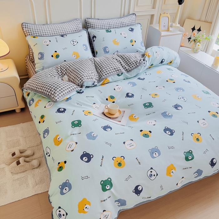 91家纺网 家纺一手货源 找家纺 琪琪阁 2023新款A棉B绒棉加绒牛奶绒四件套单被套 安迪小熊