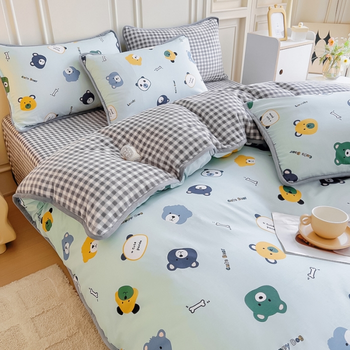 91家纺网 家纺一手货源 找家纺 琪琪阁 2023新款A棉B绒棉加绒牛奶绒四件套单被套 安迪小熊