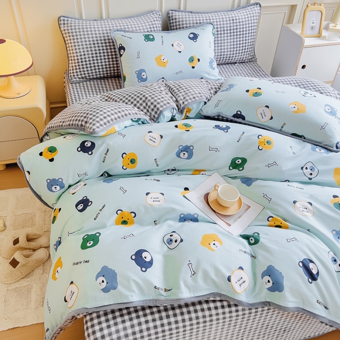 91家纺网 家纺一手货源 找家纺 琪琪阁 2023新款A棉B绒棉加绒牛奶绒四件套单被套 安迪小熊