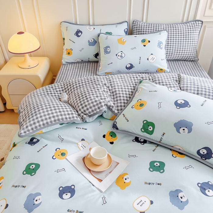 91家纺网 家纺一手货源 找家纺 琪琪阁 2023新款A棉B绒棉加绒牛奶绒四件套单被套 安迪小熊