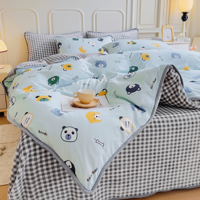 91家纺网 家纺一手货源 找家纺 琪琪阁 2023新款A棉B绒棉加绒牛奶绒四件套单被套 安迪小熊