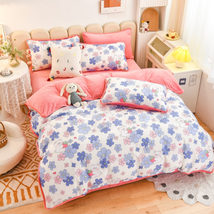 91家纺网 家纺一手货源 找家纺 琪琪阁 2023新款A棉B绒棉加绒牛奶绒四件套单被套 初恋日记