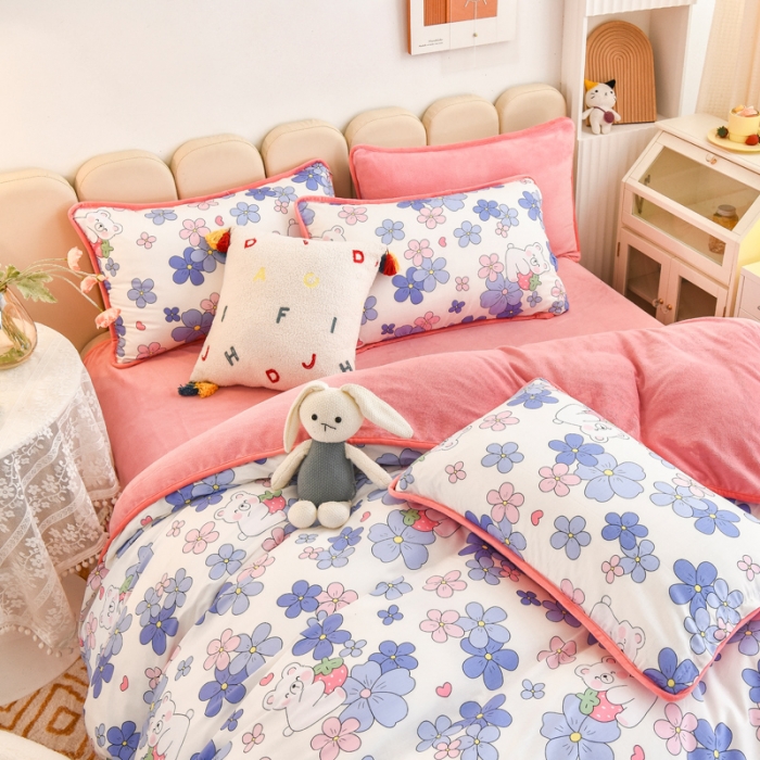 91家纺网 家纺一手货源 找家纺 琪琪阁 2023新款A棉B绒棉加绒牛奶绒四件套单被套 初恋日记