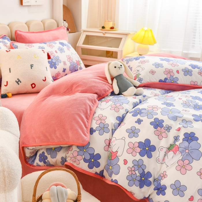 91家纺网 家纺一手货源 找家纺 琪琪阁 2023新款A棉B绒棉加绒牛奶绒四件套单被套 初恋日记