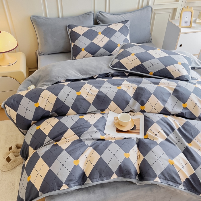 91家纺网 家纺一手货源 找家纺 琪琪阁 2023新款A棉B绒棉加绒牛奶绒四件套单被套 格韵空间