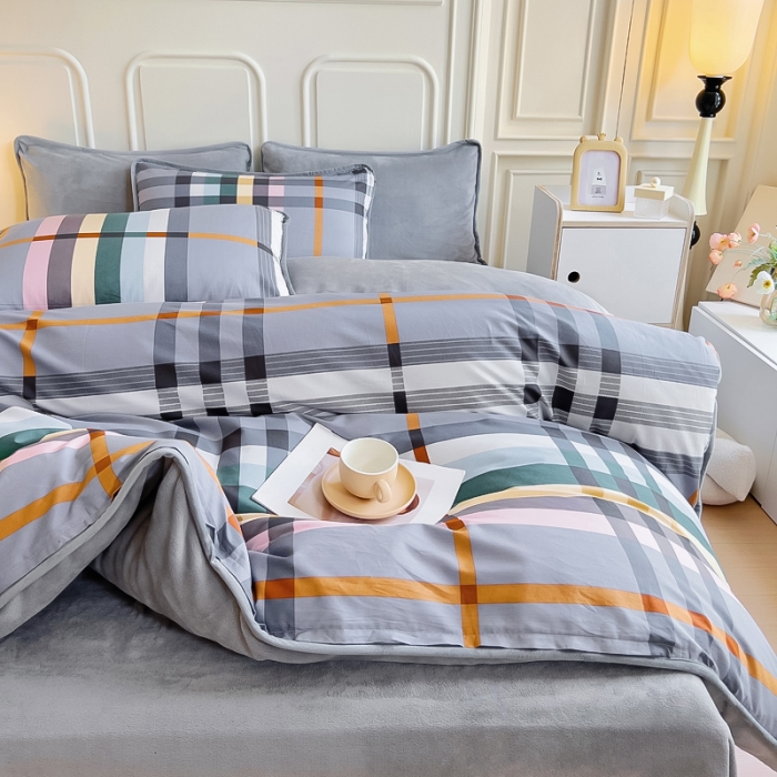 91家纺网 家纺一手货源 找家纺 琪琪阁 2023新款A棉B绒棉加绒牛奶绒四件套单被套 简约人生