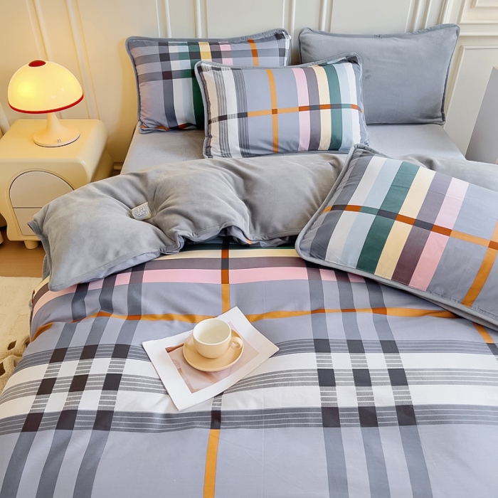 91家纺网 家纺一手货源 找家纺 琪琪阁 2023新款A棉B绒棉加绒牛奶绒四件套单被套 简约人生