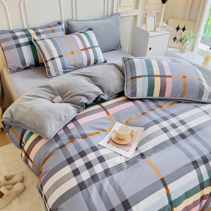 91家纺网 家纺一手货源 找家纺 琪琪阁 2023新款A棉B绒棉加绒牛奶绒四件套单被套 简约人生