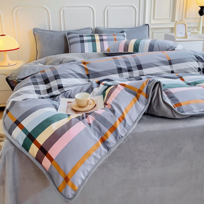 91家纺网 家纺一手货源 找家纺 琪琪阁 2023新款A棉B绒棉加绒牛奶绒四件套单被套 简约人生