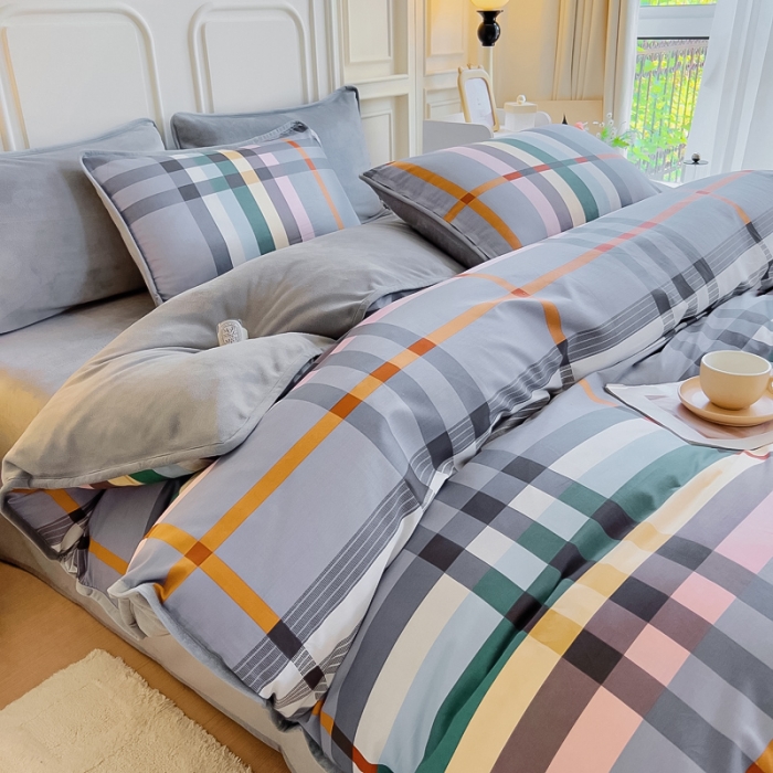 91家纺网 家纺一手货源 找家纺 琪琪阁 2023新款A棉B绒棉加绒牛奶绒四件套单被套 简约人生