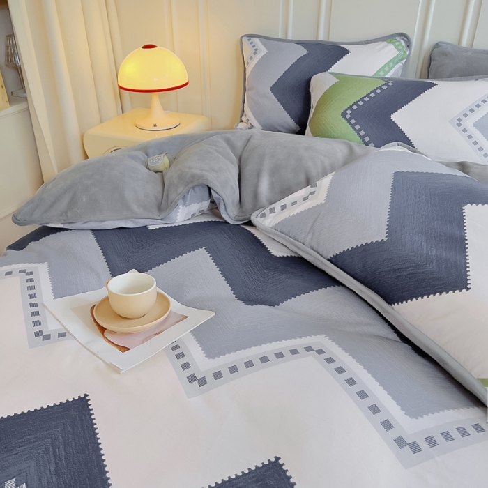 91家纺网 家纺一手货源 找家纺 琪琪阁 2023新款A棉B绒棉加绒牛奶绒四件套单被套 克洛伊