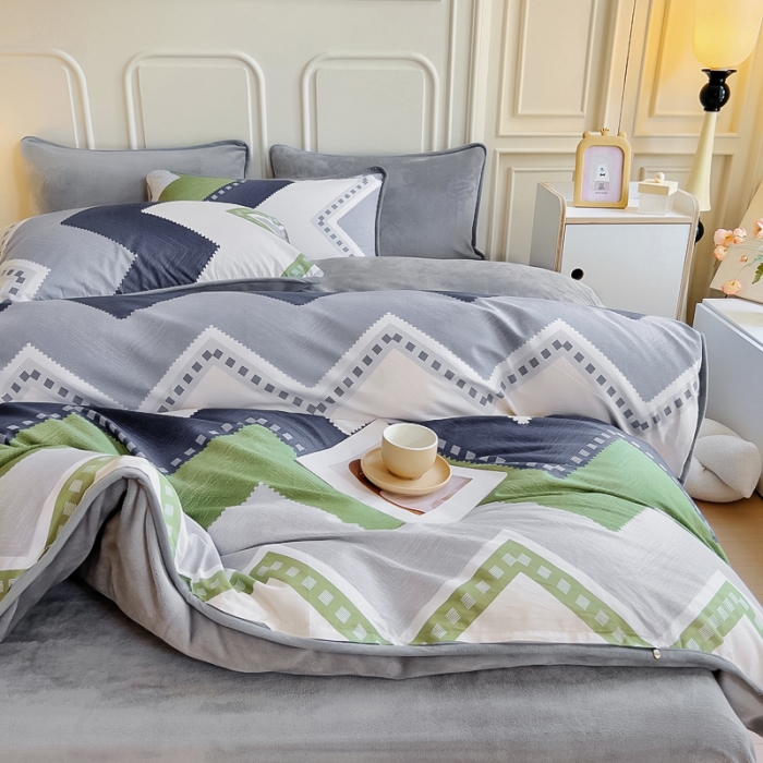 91家纺网 家纺一手货源 找家纺 琪琪阁 2023新款A棉B绒棉加绒牛奶绒四件套单被套 克洛伊