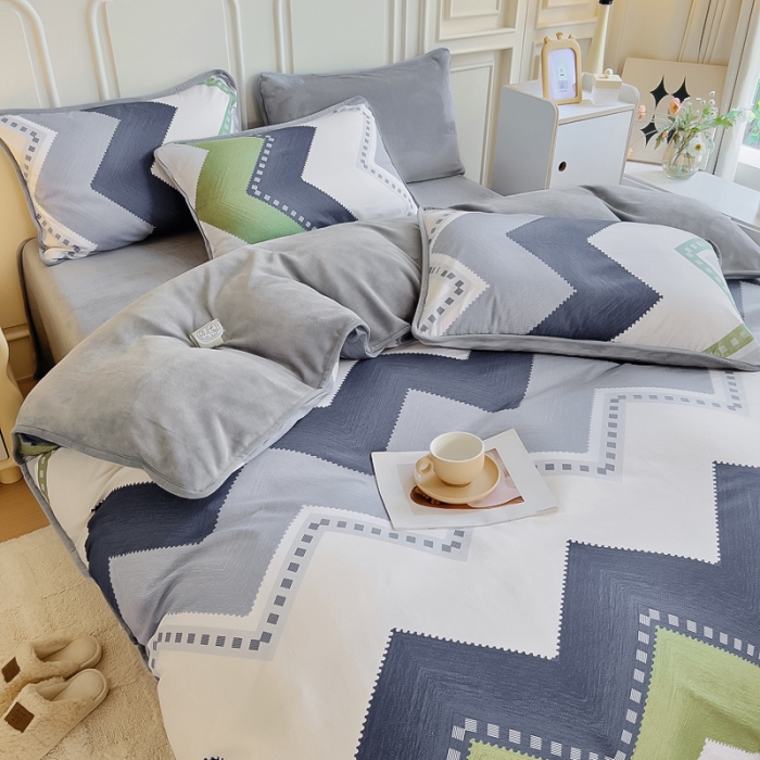 91家纺网 家纺一手货源 找家纺 琪琪阁 2023新款A棉B绒棉加绒牛奶绒四件套单被套 克洛伊