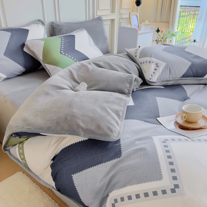 91家纺网 家纺一手货源 找家纺 琪琪阁 2023新款A棉B绒棉加绒牛奶绒四件套单被套 克洛伊