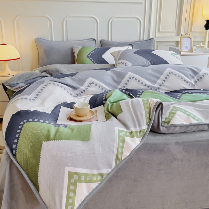 91家纺网 家纺一手货源 找家纺 琪琪阁 2023新款A棉B绒棉加绒牛奶绒四件套单被套 克洛伊