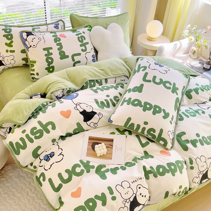 91家纺网 家纺一手货源 找家纺 琪琪阁 2023新款A棉B绒棉加绒牛奶绒四件套单被套 快乐伙伴