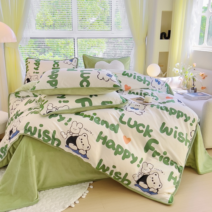 91家纺网 家纺一手货源 找家纺 琪琪阁 2023新款A棉B绒棉加绒牛奶绒四件套单被套 快乐伙伴