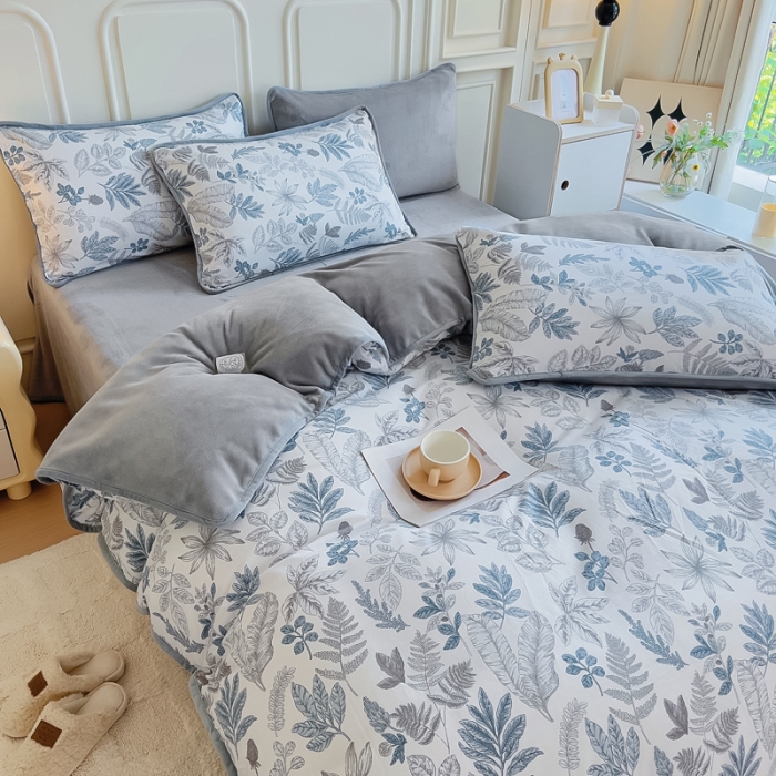 91家纺网 家纺一手货源 找家纺 琪琪阁 2023新款A棉B绒棉加绒牛奶绒四件套单被套 铃兰