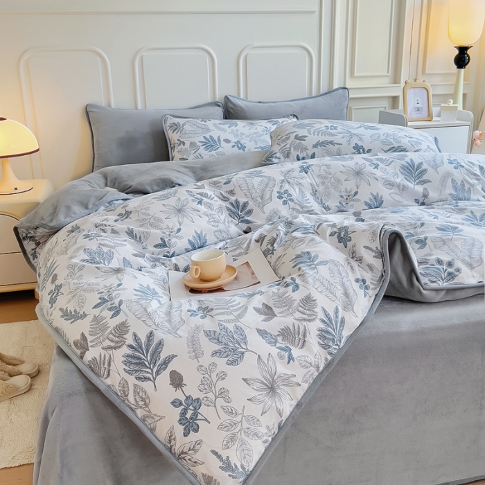 91家纺网 家纺一手货源 找家纺 琪琪阁 2023新款A棉B绒棉加绒牛奶绒四件套单被套 铃兰