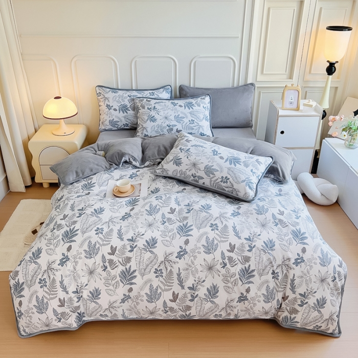 91家纺网 家纺一手货源 找家纺 琪琪阁 2023新款A棉B绒棉加绒牛奶绒四件套单被套 铃兰