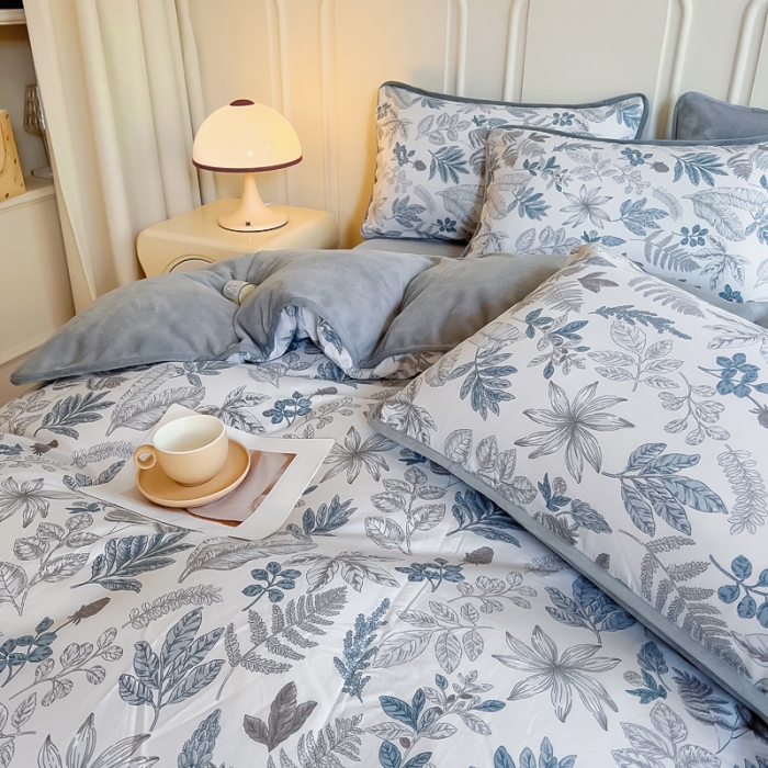 91家纺网 家纺一手货源 找家纺 琪琪阁 2023新款A棉B绒棉加绒牛奶绒四件套单被套 铃兰