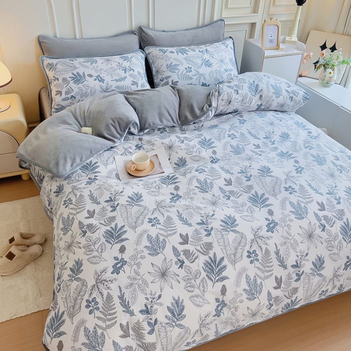 91家纺网 家纺一手货源 找家纺 琪琪阁 2023新款A棉B绒棉加绒牛奶绒四件套单被套 铃兰