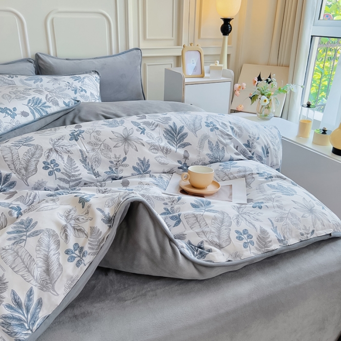 91家纺网 家纺一手货源 找家纺 琪琪阁 2023新款A棉B绒棉加绒牛奶绒四件套单被套 铃兰