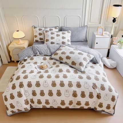 琪琪阁 2023新款A棉B绒棉加绒牛奶绒四件套单被套 萌萌兔