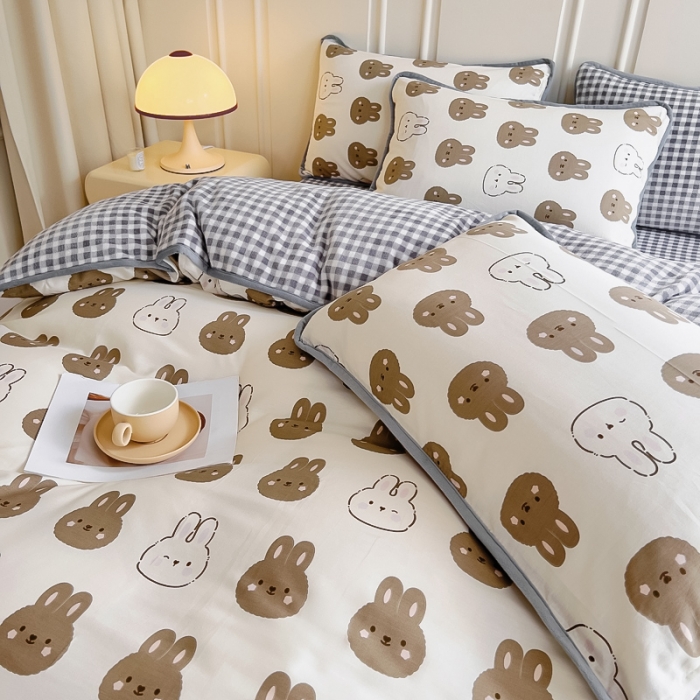 91家纺网 家纺一手货源 找家纺 琪琪阁 2023新款A棉B绒棉加绒牛奶绒四件套单被套 萌萌兔