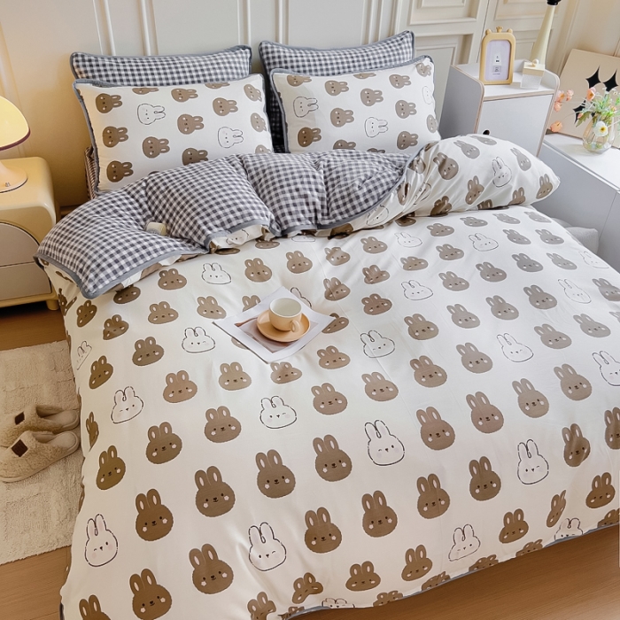 91家纺网 家纺一手货源 找家纺 琪琪阁 2023新款A棉B绒棉加绒牛奶绒四件套单被套 萌萌兔