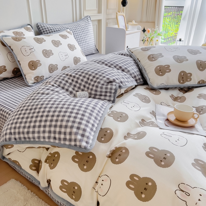 91家纺网 家纺一手货源 找家纺 琪琪阁 2023新款A棉B绒棉加绒牛奶绒四件套单被套 萌萌兔