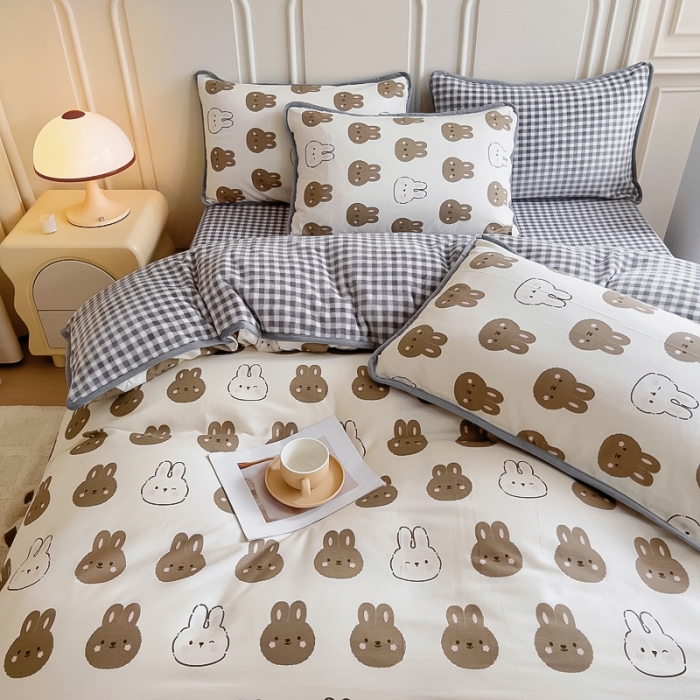 91家纺网 家纺一手货源 找家纺 琪琪阁 2023新款A棉B绒棉加绒牛奶绒四件套单被套 萌萌兔