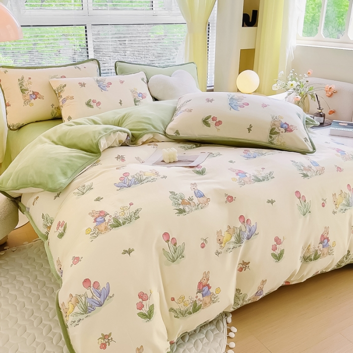 91家纺网 家纺一手货源 找家纺 琪琪阁 2023新款A棉B绒棉加绒牛奶绒四件套单被套 蘑菇屋