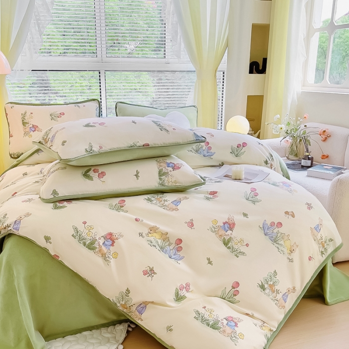 91家纺网 家纺一手货源 找家纺 琪琪阁 2023新款A棉B绒棉加绒牛奶绒四件套单被套 蘑菇屋