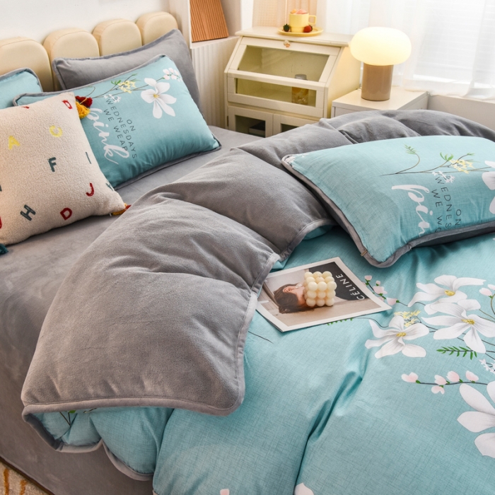 91家纺网 家纺一手货源 找家纺 琪琪阁 2023新款A棉B绒棉加绒牛奶绒四件套单被套 宁静生活