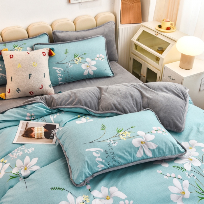 91家纺网 家纺一手货源 找家纺 琪琪阁 2023新款A棉B绒棉加绒牛奶绒四件套单被套 宁静生活