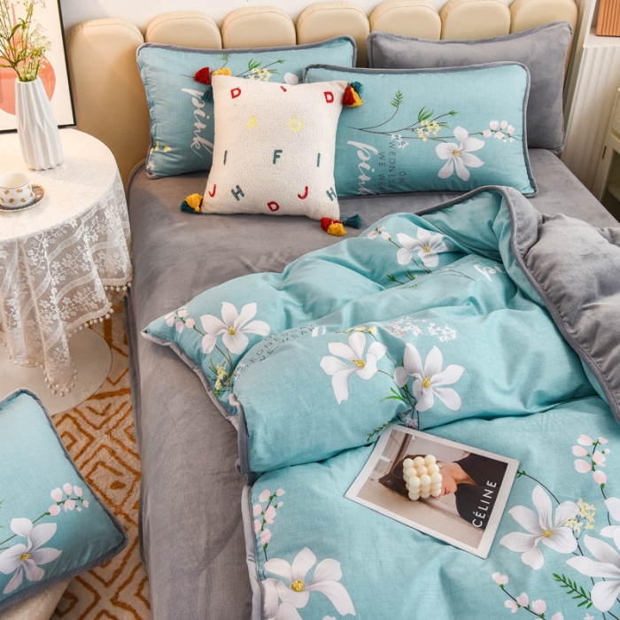 91家纺网 家纺一手货源 找家纺 琪琪阁 2023新款A棉B绒棉加绒牛奶绒四件套单被套 宁静生活