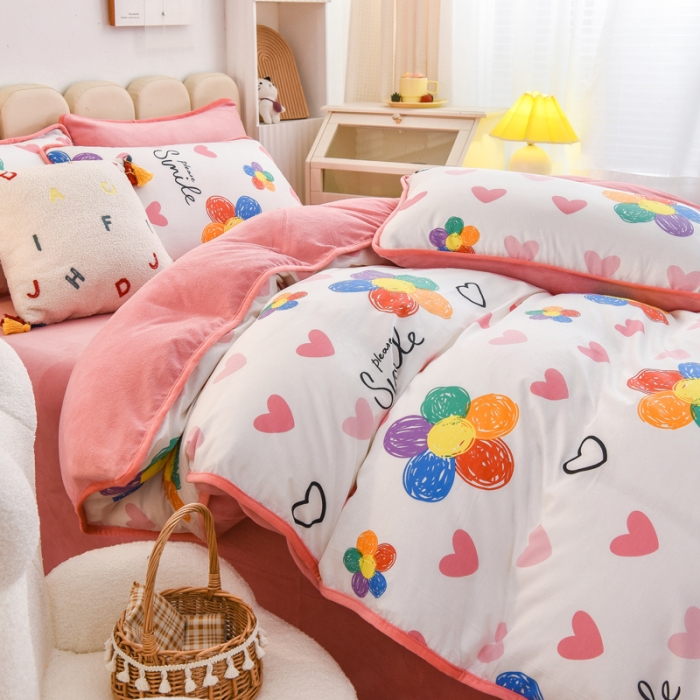 91家纺网 家纺一手货源 找家纺 琪琪阁 2023新款A棉B绒棉加绒牛奶绒四件套单被套 手绘浪漫