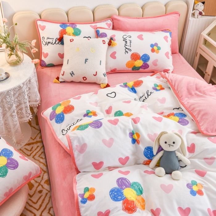 91家纺网 家纺一手货源 找家纺 琪琪阁 2023新款A棉B绒棉加绒牛奶绒四件套单被套 手绘浪漫