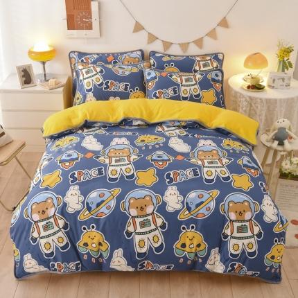 琪琪阁 2023新款A棉B绒棉加绒牛奶绒四件套单被套 太空熊